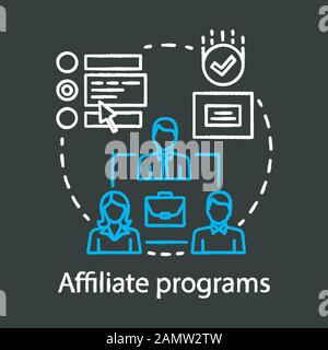 Affiliate programs chalk concept icon. Affiliate marketing idea. Partner programs and referrals. Product promotion. Word of mouth. Vector isolated cha Stock Vector