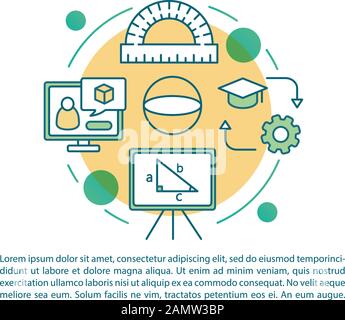 Web geometry courses article page vector template. Mathematics lesson. Brochure, magazine, booklet design element with linear icons and text boxes. Pr Stock Vector
