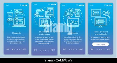 Awareness content  blue gradient onboarding mobile app page screen vector template. Blog posts walkthrough website steps with linear illustrations. UX Stock Vector