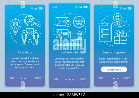 Decision making content blue onboarding mobile app page screen vector template. Customer attraction walkthrough website steps with linear illustration Stock Vector