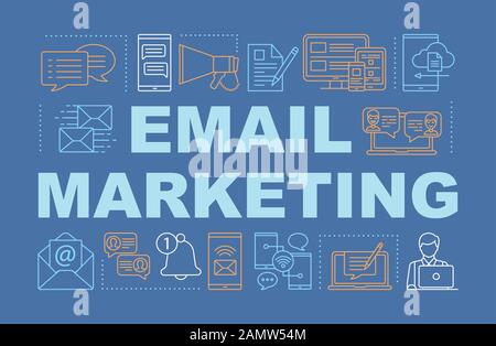 Email marketing word concepts banner. Business strategy and brand promotion. Presentation, website. Isolated lettering typography idea with linear ico Stock Vector