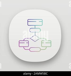 Flow diagram app icon. Flowchart. Process visualization. Problem solving stages. Program logic sequence. Algorithm. UI/UX user interface. Web or mobil Stock Vector