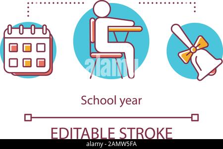 School year concept icon. Educational process organization. Lessons schedule, pupil learning, sitting at desk. School life thin line illustration. Vec Stock Vector