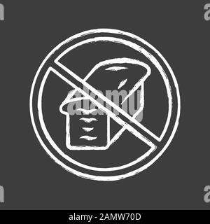 Low carb diet chalk icon. Carbohydrate and gluten free product. High fat containing food refuse. Weight loss and healthy eating. No bread sign isolate Stock Vector