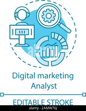 Digital marketing analyst turquoise concept icon. Web analytics specialty idea thin line illustration. Online statistics analysis. Products promotion. Stock Vector