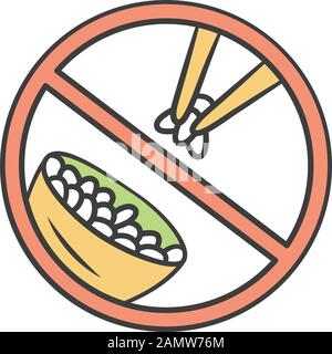 No rice diet color icon. No carbs dish label. Low calories food sticker. Weight loss and healthy eating. Asian traditional cuisine. Bowl with meal and Stock Vector