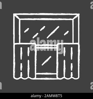 Cafe curtains chalk icon. Kitchen decor. Tiers hanging on cafe curtain rods. Home and office interior design. Window treatments, coverings. Isolated v Stock Vector