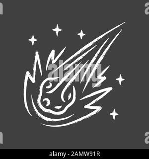 Comet chalk icon. Falling star. Meteor, asteroid. Bright celestial object. Icy small solar system body. Fireball. Atmospheric meteorite. Star shape. I Stock Vector