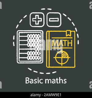 Basic maths lesson chalk concept icon. textbook, abacus. Primary school mathematics, addition and subtraction courses, college courses idea. Vector is Stock Vector