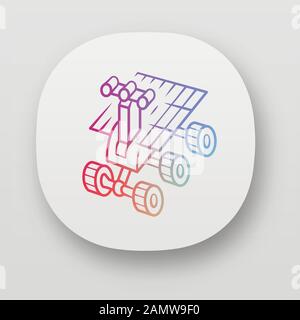 Space robot app icon. Moon rover. Moonwalker. Apparatus for studying planets surface. Space exploration. UI/UX user interface. Web or mobile applicati Stock Vector