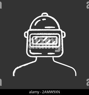 Game soldier chalk icon. Player, soldier, warrior protective gear. Virtual video game inventory. Safety equipment. Welder headgear. Welding helmet. Is Stock Vector