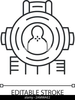 Shooting aim linear icon. Shooter from first person. Killer target. Sniper aim, gun crosshair. Rifle, firearm target, focus. Thin line illustration. V Stock Vector