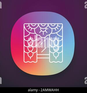 Lace curtains app icon. House interior design. Home window treatments. Vintage floral curtains, blinds, drapes. UI/UX user interface. Web or mobile ap Stock Vector