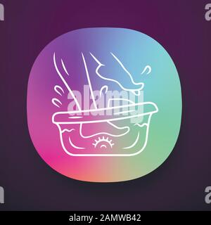 Foot spa bath massager app icon. Relaxing massage. Beauty device for home use. Pedicure electric instrument. UI/UX user interface. Web or mobile appli Stock Vector