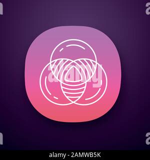 Venn diagram app icon. Primary diagram. Three overlapping closed circles. Symbolic representation of relations. UI/UX user interface. Web or mobile ap Stock Vector