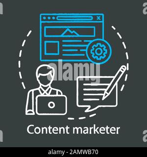Content marketer chalk concept icon. Creating, publishing, distributing content idea. Leads generation. Digital marketing, copywriting specialty. Vect Stock Vector
