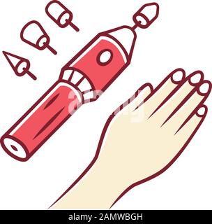 Electric manicure color icon. Electric nail file drill and nozzles. Beauty device for salon and home use. Nail care. Hand hygiene. Beauty instrument. Stock Vector