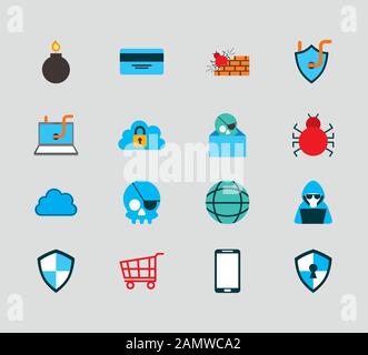 bundle of cyber security set icons Stock Vector