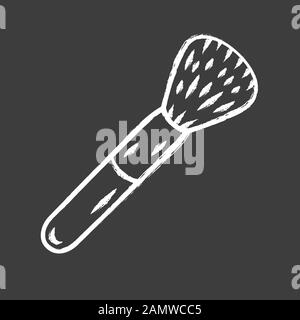 Cosmetic equipment, powder brush chalk icon. Blusher isolated vector chalkboard illustration. Professional makeup artist tool. Beauty salon accessory. Stock Vector