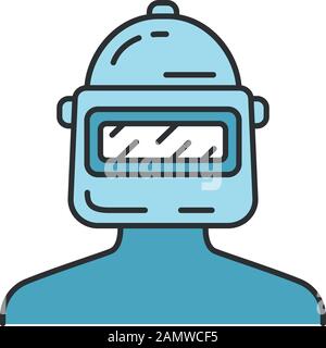 Game soldier color icon. Player, soldier, warrior protective gear. Virtual video game inventory. Safety military equipment. Welder headgear, uniform. Stock Vector