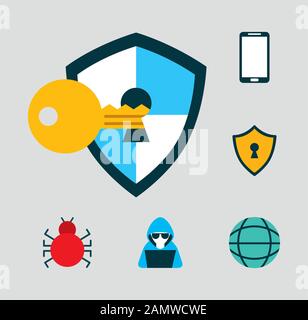 bundle of cyber security set icons Stock Vector