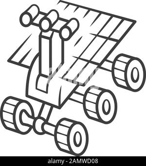 Space robot linear icon. Moon rover. Moonwalker. Apparatus for studying planets surface. Space exploration. Thin line illustration. Contour symbol. Ve Stock Vector