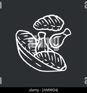 Meat plate chalk icon. Steak and chicken drumsticks. Butcher shop product. Restaurant, grill bar, steakhouse menu. BBQ party. Farming meat. Meat cooke Stock Vector