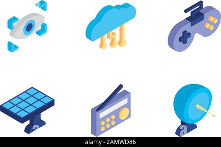 bundle of technology devices icons Stock Vector
