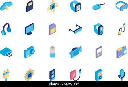 bundle of technology devices icons Stock Vector