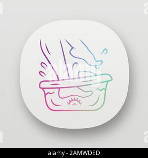 Foot spa bath massager app icon. Relaxing massage. Beauty device for home use. Pedicure electric instrument. UI/UX user interface. Web or mobile appli Stock Vector