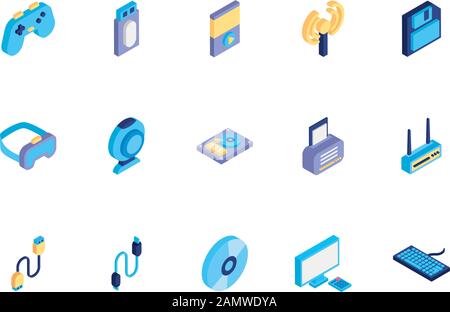 bundle of technology devices icons Stock Vector