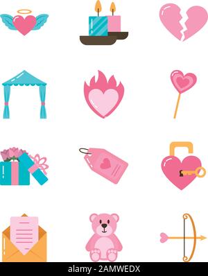 Love and valentines day icon set vector design Stock Vector