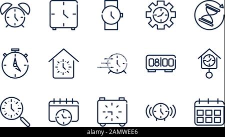 time clock timer hour date linear design set icons vector illustration Stock Vector
