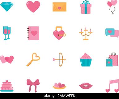 Love and valentines day icon set vector design Stock Vector