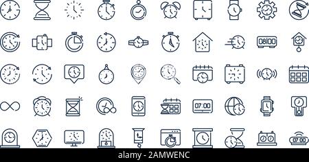 time clock timer hour date linear design set icons vector illustration Stock Vector