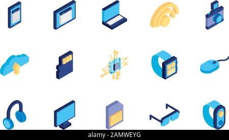 bundle of technology devices icons Stock Vector
