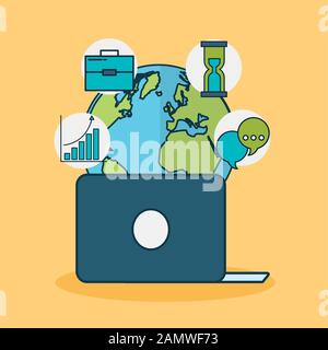 digital marketing technology with world planet Stock Vector