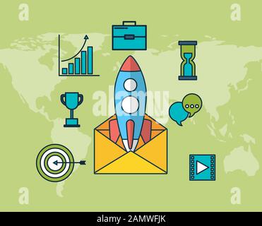 digital marketing technology with envelope Stock Vector