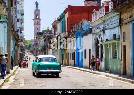 Beautiful Street view of the Old Havana City, Capital of Cuba Stock Photo