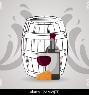 wine house poster with barrel and bottle Stock Vector