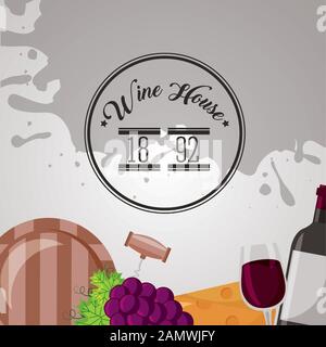 wine house poster with set icons Stock Vector