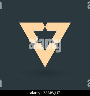 Geometrical triangle or arrow in three parts logo design. Technology business identity concept. Creative corporate template. Stock Vector illustration Stock Vector