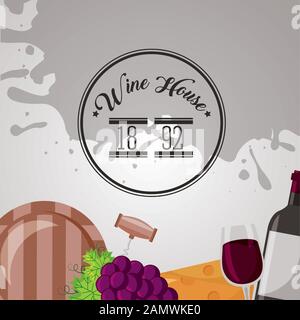 wine house poster with set icons Stock Vector