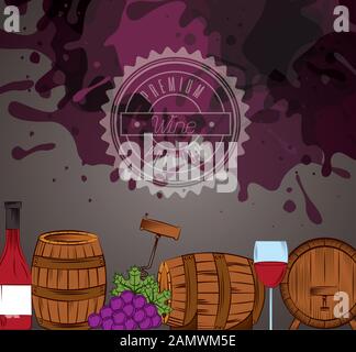 wine house poster with set icons Stock Vector