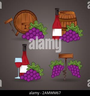 wine house poster with barrels and set icons Stock Vector