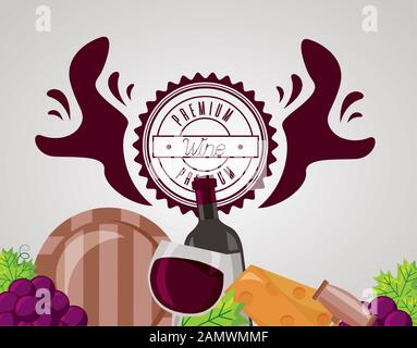 wine house poster with set icons Stock Vector