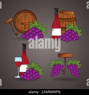 wine house poster with barrels and set icons Stock Vector