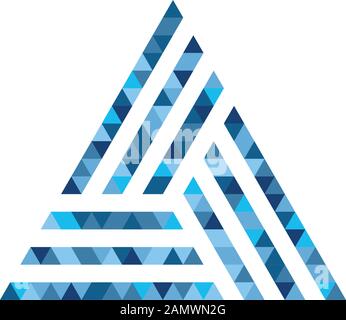Pixel Geometrical triangle in three parts logo design. Technology business identity concept. Creative corporate template. Stock Vector illustration Stock Vector