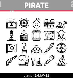 Pirate Sea Bandit Tool Collection Icons Set Vector Stock Vector