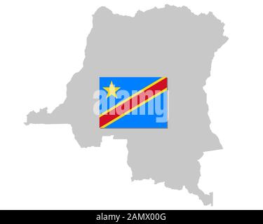 Silhouette of the map of Democratic Republic of Congo with its flag ...